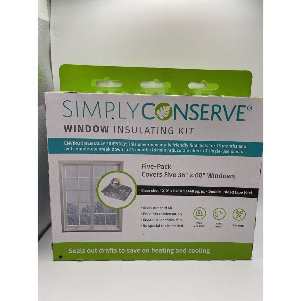 2 Simply Conserve Window Insulating Kit Indoor Film 5-Pack 36"x60" 2 Foam Tape - Picture 2 of 7